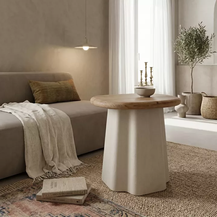 Side table Loberta pakoworld fir wood-mdf in natural-ecru color D47.5x50cm