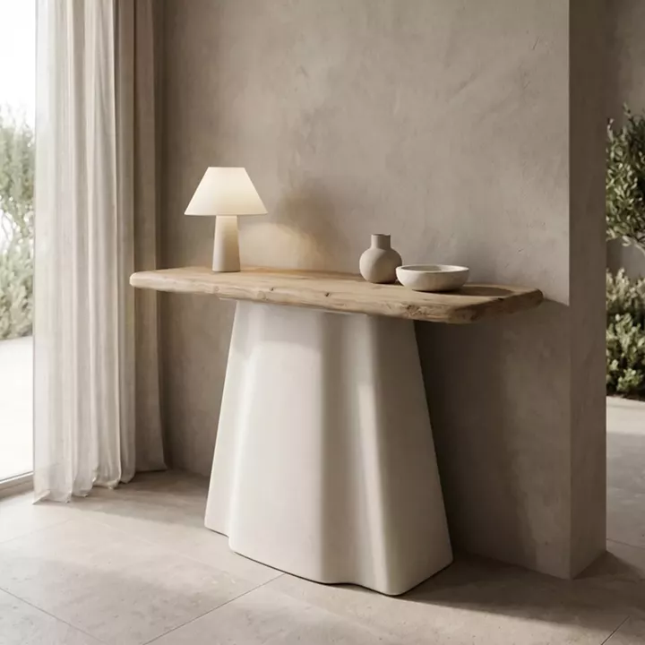 Console table Loberta pakoworld fir wood-mdf in natural-ecru color 120x38x81cm
