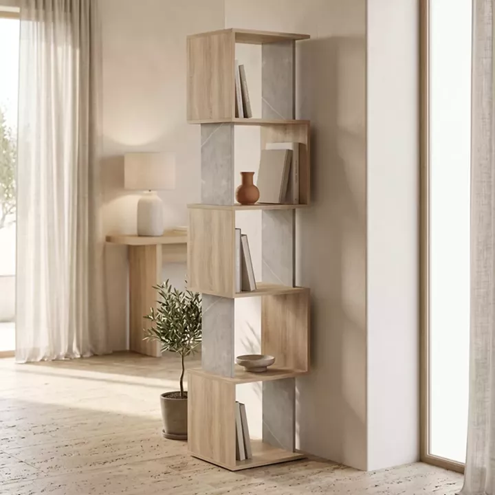 Βιβλιοθήκη Cubik pakoworld sonoma- γκρι μπεζ οψη μαρμάρου 35x30x161εκ