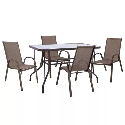 OUTDOOR DINING SET ADAM HM10897.02 TABLE 110x60cm & 4 ARMCHAIRS--BROWN