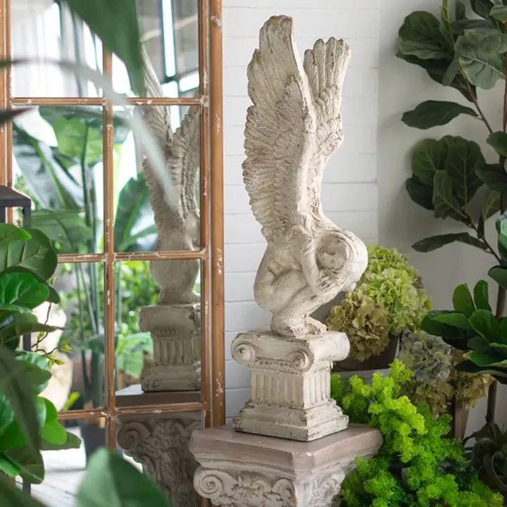 Artekko Statue Διακοσμητικό Γλυπτό από Μαγνήσιο σε Λευκή Πατίνα (30x32x95.5)cm