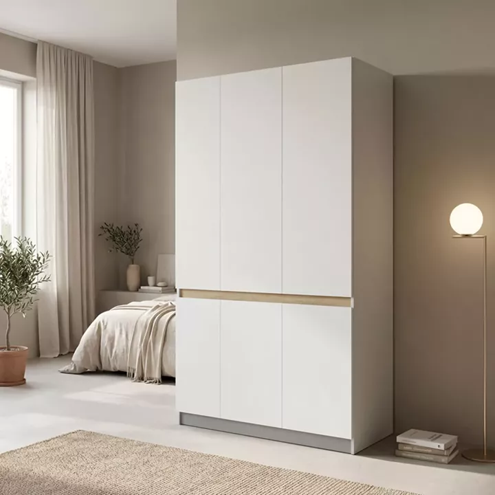 Ντουλάπα τρίφυλλη Merzia pakoworld  sonoma-λευκό 120x46.5x183εκ