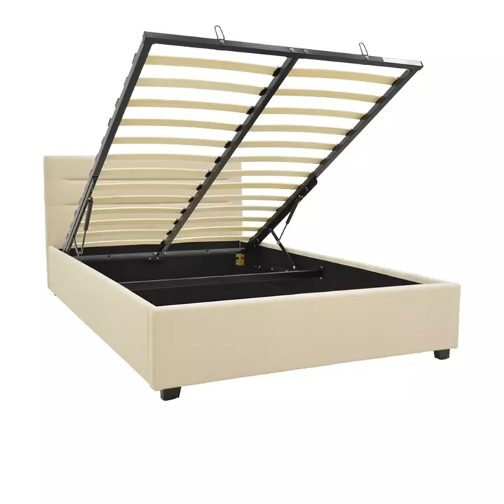 Bed with mattress and storage space Molito-Nemesis pakoworld velvet ecru 120x200cm