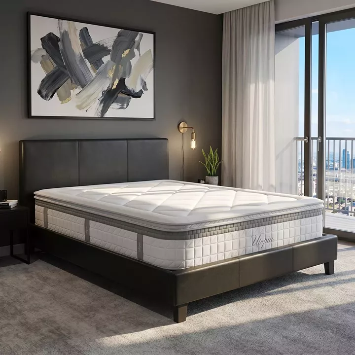 Bed with mattress Nevil-Utopia pakoworld PU black 150x200cm
