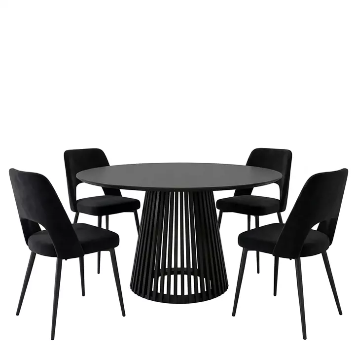 Dining Room with Murde Chairs Black and Domonic Table Black D120x75cm Set of 5pcs