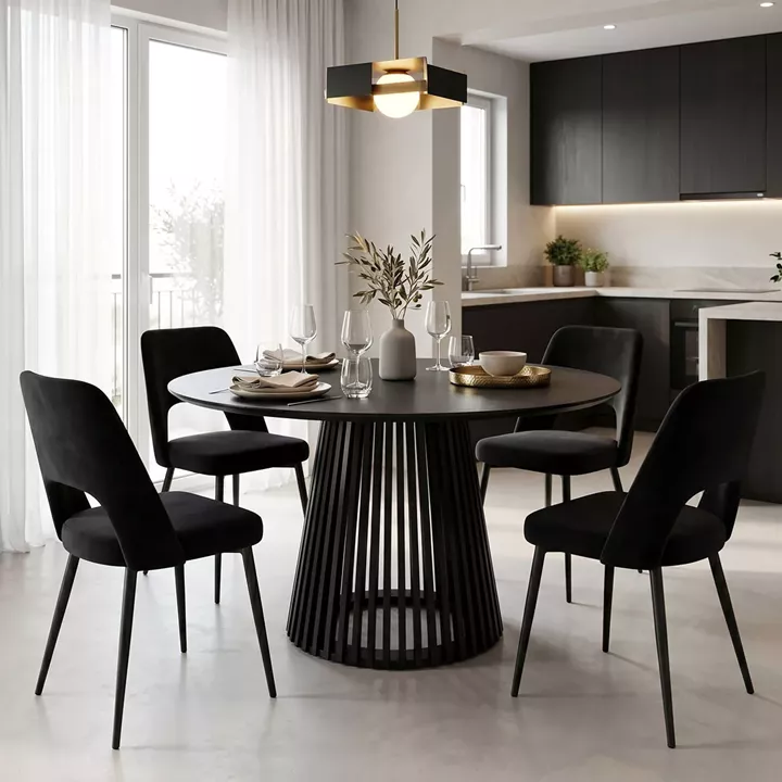 Dining Room with Murde Chairs Black and Domonic Table Black D120x75cm Set of 5pcs