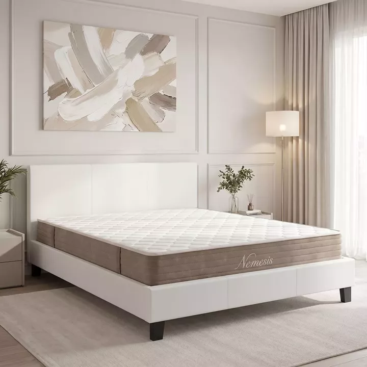 Bed with mattress Nevil-Nemesis Pakoworld PU white 150x200cm