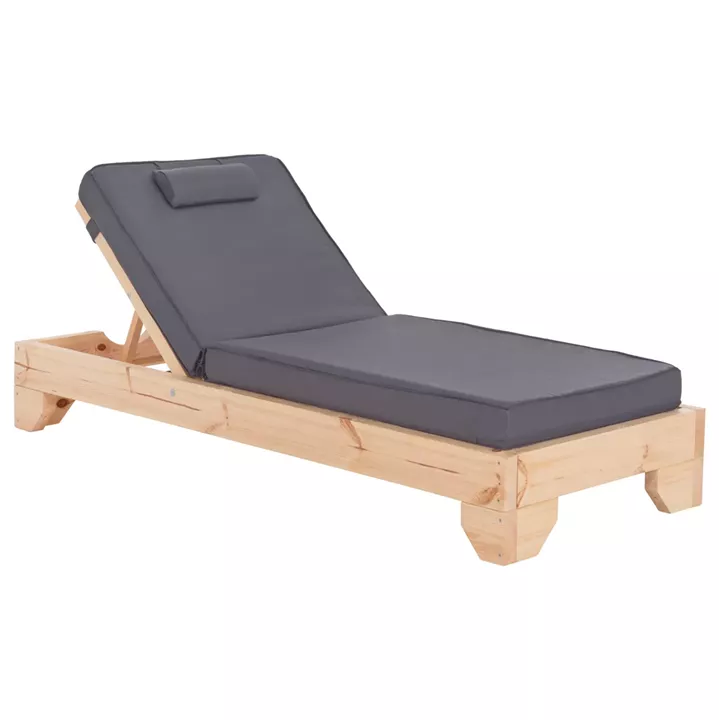 BEACH LOUNGER WITH CUSHION KORINOS HM10777.30T PINE WOOD--TEXTILENE COVER IN GREY 79x204x80Hcm.