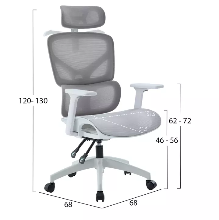 OFFICE CHAIR APEX HM1227.02 WHITE PP--LIGHT GREY MESH FABRIC 68x68x120-130Hcm.