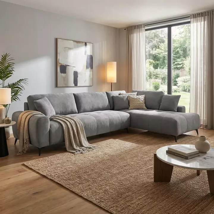 Corner sofa Veneto pakoworld left corner grey fabric 298x208x85cm
