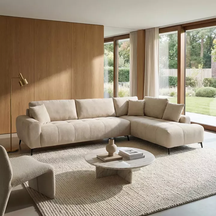 Corner sofa Veneto pakoworld left corner beige fabric 298x208x85cm