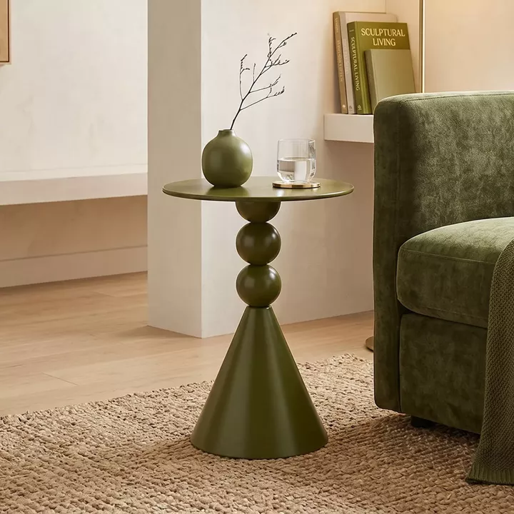 Side table Bilane pakoworld metal in olive green shade D39x60cm