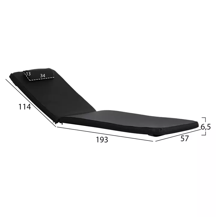 SUNBED CUSHION WITH HEADREST SIFNOS HM11234.15T - TEXTILENE 600g/m2 2x1 - BLACK