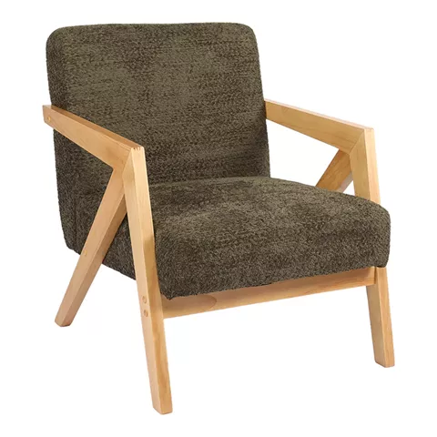 Armchair Garifa pakoworld green fabric and legs in walnut color 79x75x75cm