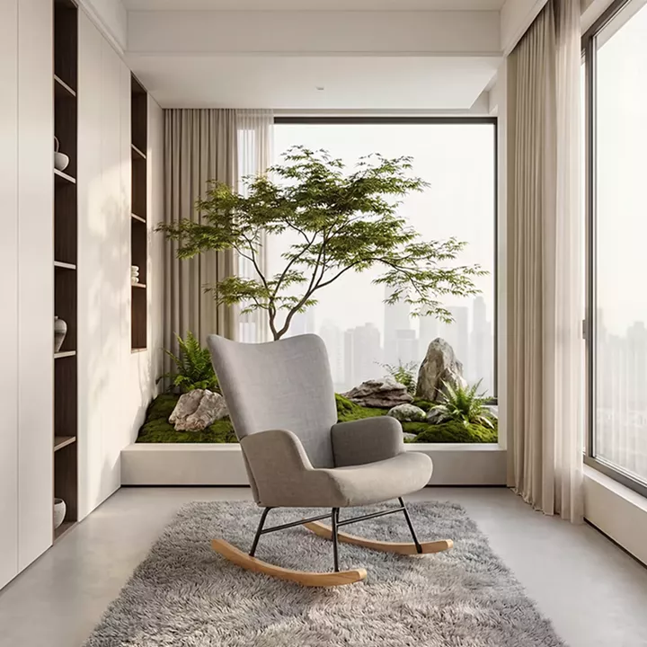 Rotating armchair Jianna pakoworld light grey fabric and legs in natural color 79x64x89cm
