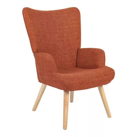 Armchair Gerlina pakoworld terracotta fabric and legs in natural color 71x64x94cm