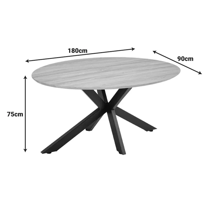 Makrey pakoworld table sonoma mdf-black metal legs 180x90x75cm