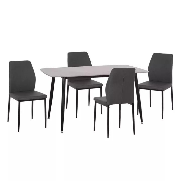 DINING SET 5PCS RAVEN HM10743 CERAMIC TOP GREY MARBLE--GREY FABRIC