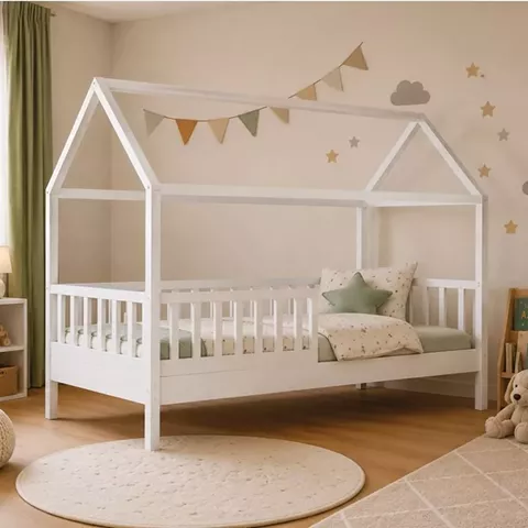 DREAM τ.Montessori Παιδικό Κρεβάτι με Στρώμα 90x190/19cm, Ξύλο Πεύκου Απόχρωση Άσπρο