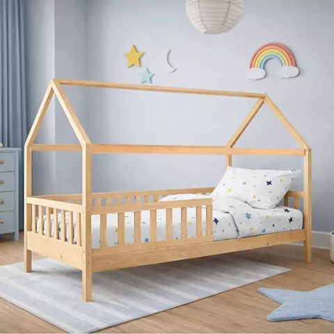 DREAM τ.Montessori Παιδικό Κρεβάτι με Στρώμα 90x190/19cm, Ξύλο Πεύκου Απόχρωση Φυσικό