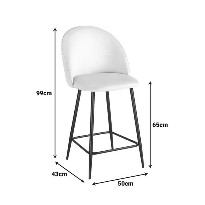 Medium height bar stool Perch pakoworld velvet cream-black metal legs 50x43x99cm
