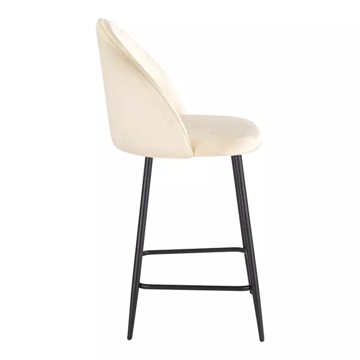 Medium height bar stool Perch pakoworld velvet cream-black metal legs 50x43x99cm
