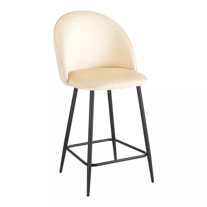 Medium height bar stool Perch pakoworld velvet cream-black metal legs 50x43x99cm