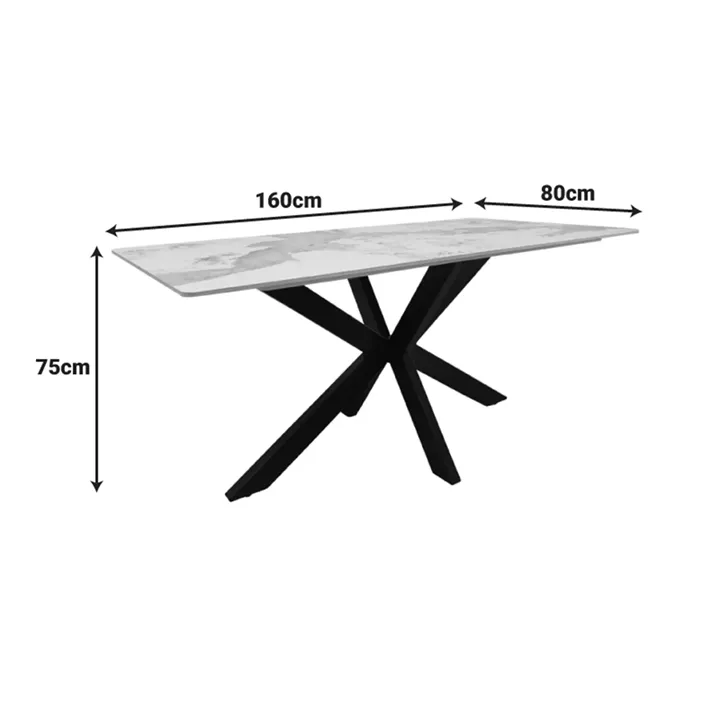 Table Bethan pakoworld sintered stone-metal black marble look-black 160x80x75cm