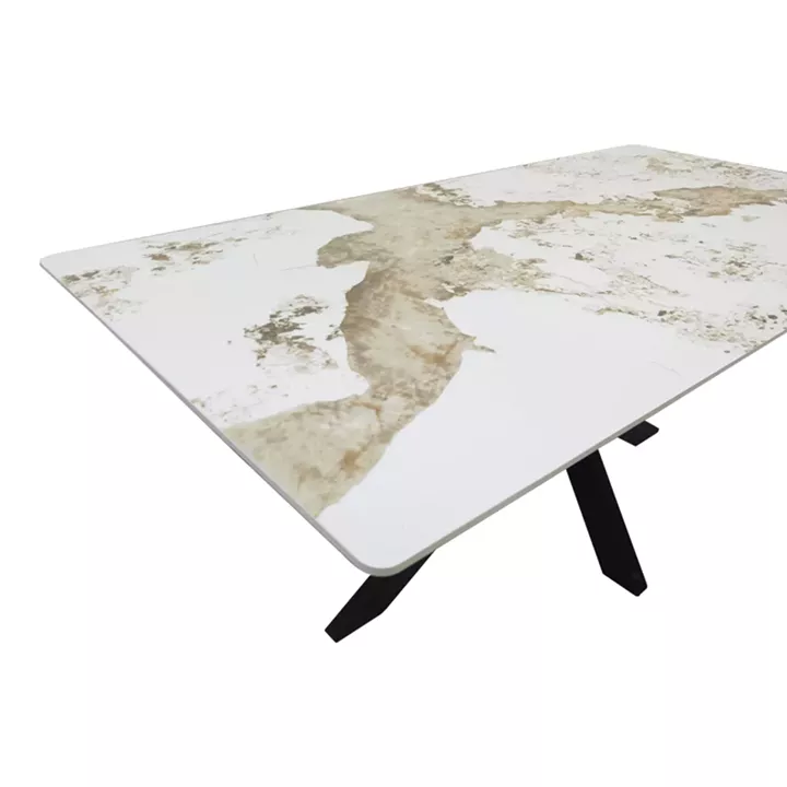 Table Bethan pakoworld sintered stone-metal white marble look-black 180x90x75cm