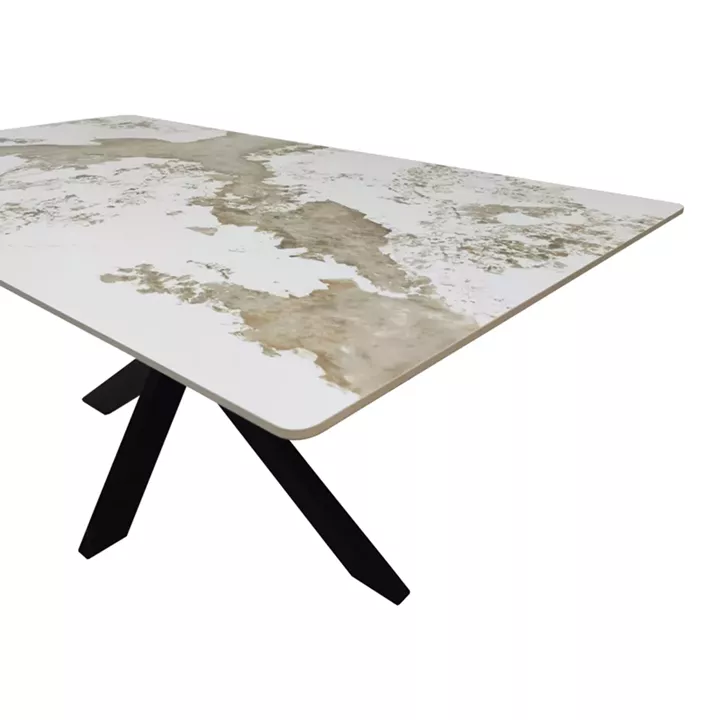 Table Bethan pakoworld sintered stone-metal white marble look-black 180x90x75cm