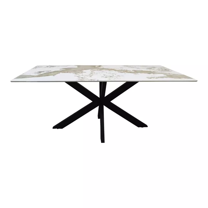 Table Bethan pakoworld sintered stone-metal white marble look-black 180x90x75cm