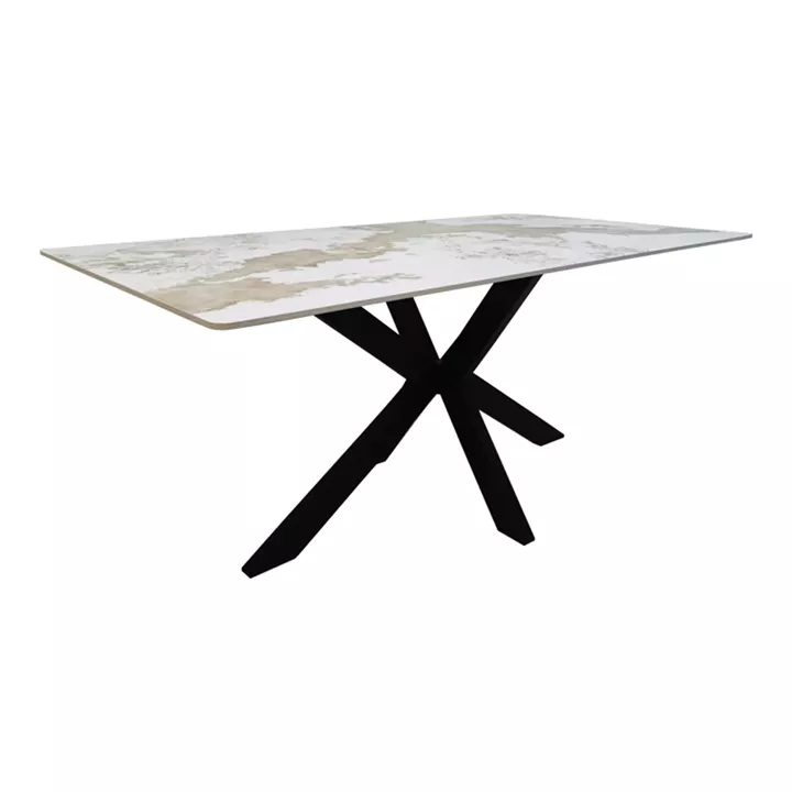 Table Bethan pakoworld sintered stone-metal white marble look-black 180x90x75cm