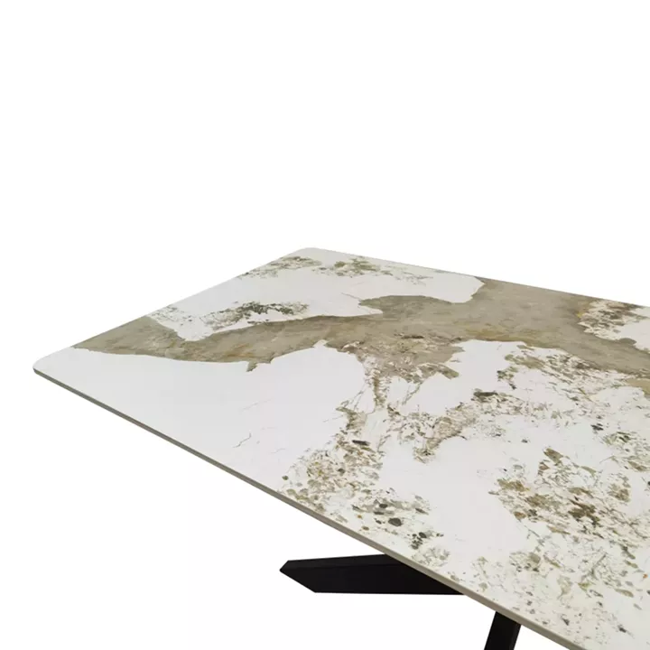 Table Bethan pakoworld sintered stone-metal white marble look-black 160x80x75cm