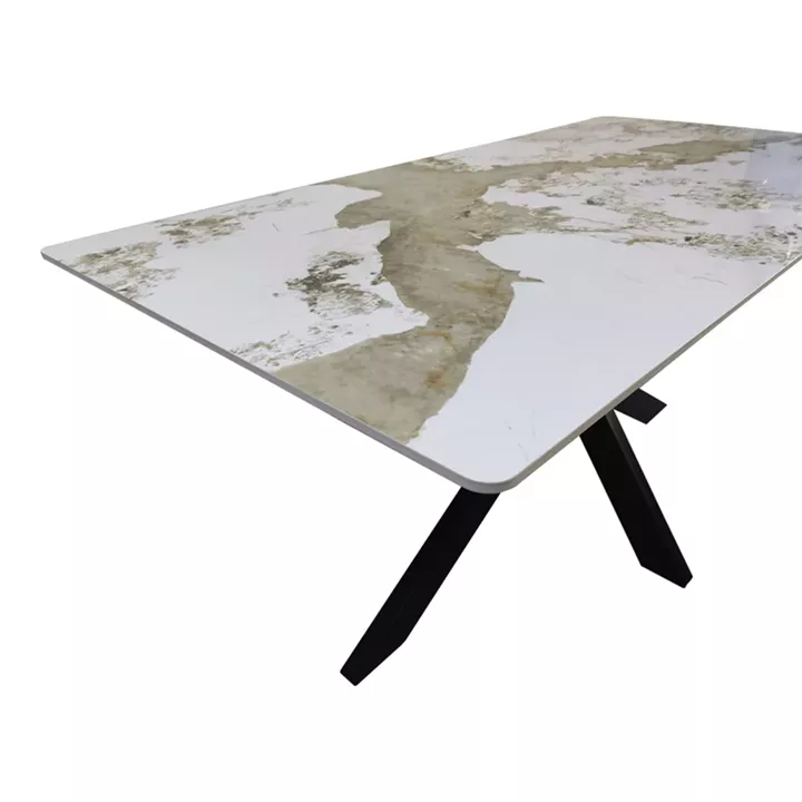 Table Bethan pakoworld sintered stone-metal white marble look-black 160x80x75cm