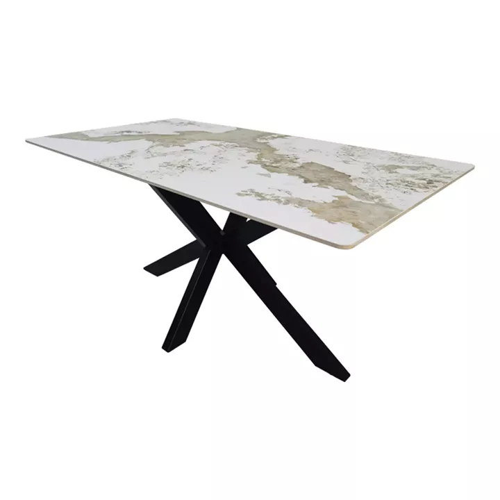 Table Bethan pakoworld sintered stone-metal white marble look-black 160x80x75cm