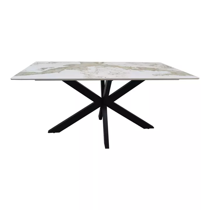 Table Bethan pakoworld sintered stone-metal white marble look-black 160x80x75cm