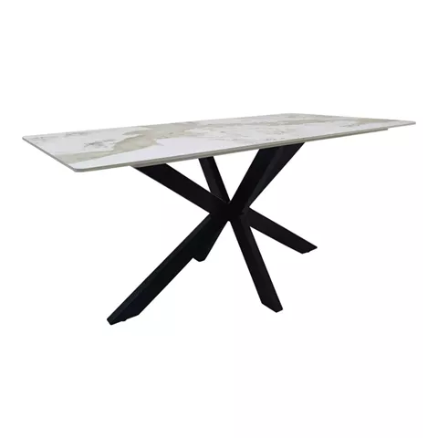 Τραπέζι Bethan pakoworld sintered stone-μέταλλο λευκό μαρμάρου-μαύρο 160x80x75εκ