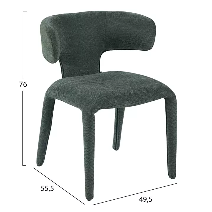 DINING ARMCHAIR BIEN HM18361.04 GREEN FABRIC 49.5x55.5x76Hcm.