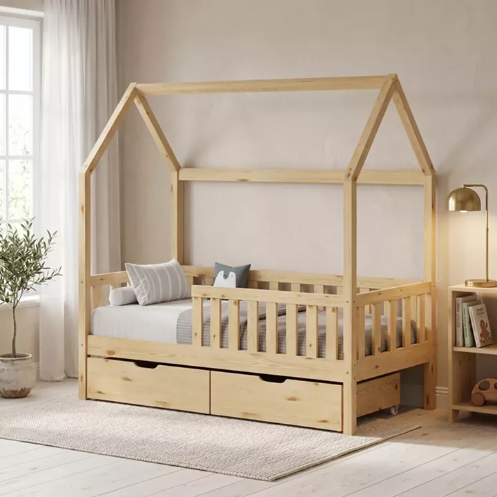 Παιδικό κρεβάτι Bendina τ. Montessori με 2 συρτάρια pakoworld ξύλο πεύκου σε φυσικη αποχρωση 90x190εκ