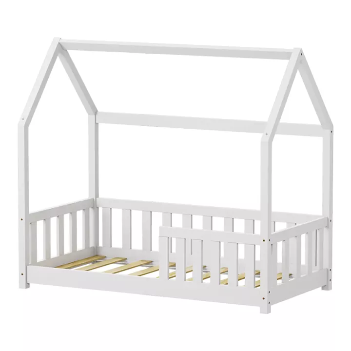 Children's bed Bambie with railing Montessori pakoworld pine wood white 70x140cm