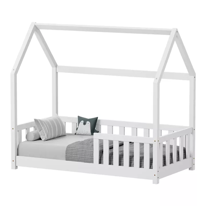 Children's bed Bambie with railing Montessori pakoworld pine wood white 70x140cm