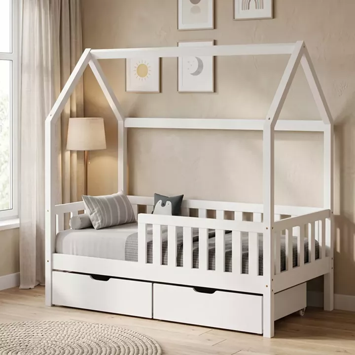 Children's bed Bendina Montessori type with 2 drawers pakoworld pine wood in white 90x190cm