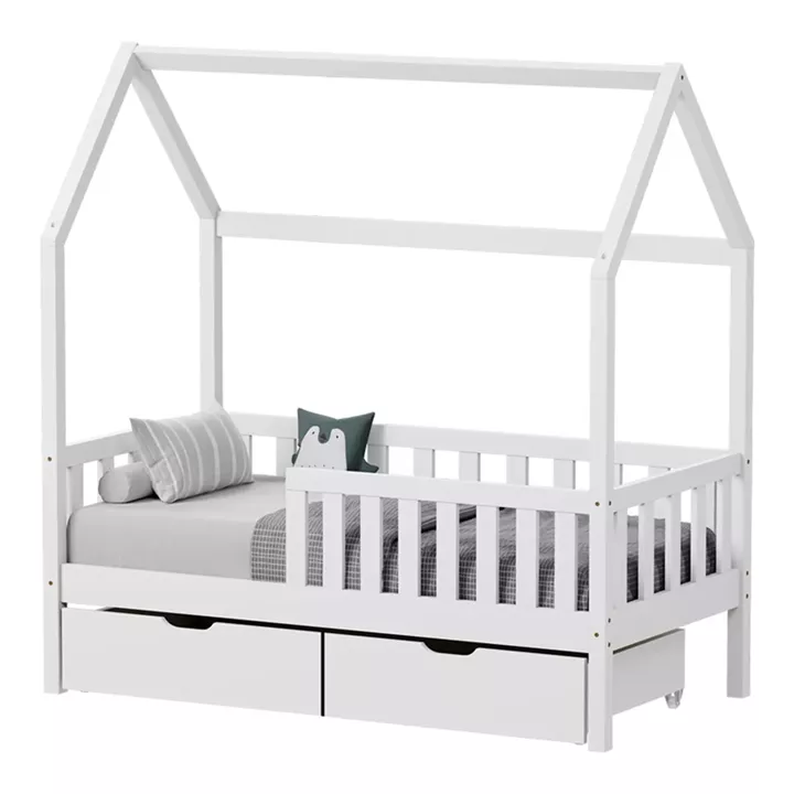 Children's bed Bendina Montessori type with 2 drawers pakoworld pine wood in white 90x190cm