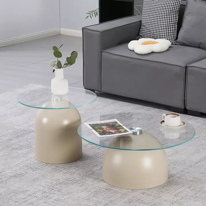 Τραπέζια σαλονιού Barel pakoworld σετ 2τεμ μέταλλο cappuccino- clear glass