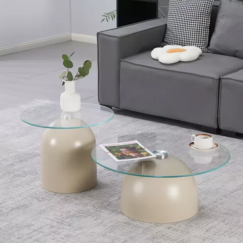 Τραπέζια σαλονιού Barel pakoworld σετ 2τεμ μέταλλο cappuccino- clear glass