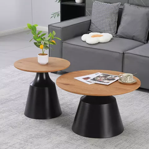 Τραπέζια σαλονιού Parquet pakoworld σετ 2τεμ μέταλλο μαύρο- mdf σε φυσική απόχρωση