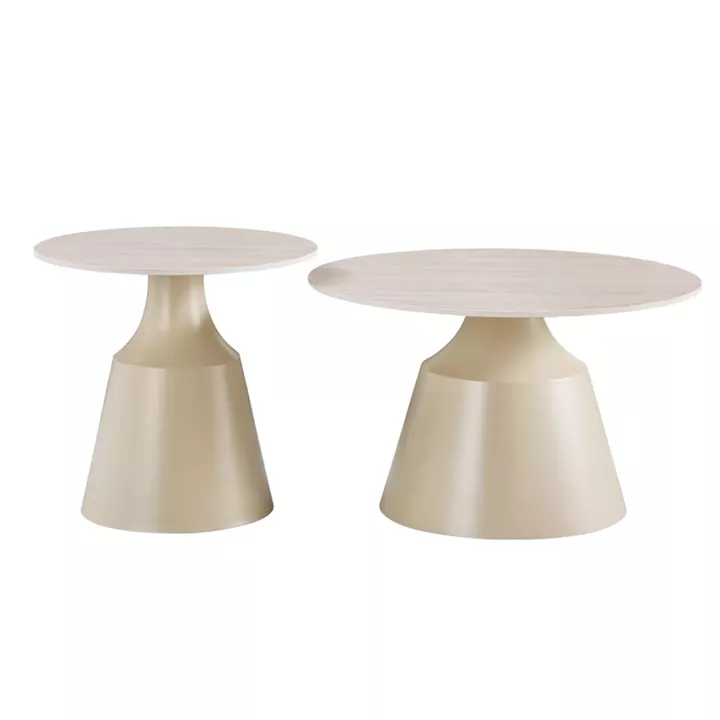 Τραπέζια σαλονιού Sculpt pakoworld σετ 2τεμ μέταλλο cappuccino- sintered stone σε όψης τραβερτίνης