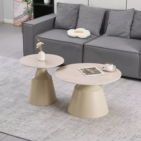Τραπέζια σαλονιού Sculpt pakoworld σετ 2τεμ μέταλλο cappuccino- sintered stone σε όψης τραβερτίνης