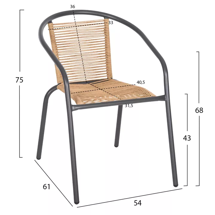 OUTDOOR 3PCS DINING SET LIMA HM10879.02 METAL IN GREY & P.E.RATTAN IN NATURAL (ROUND)