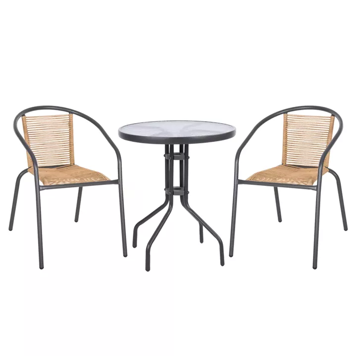 OUTDOOR 3PCS DINING SET LIMA HM10879.02 METAL IN GREY & P.E.RATTAN IN NATURAL (ROUND)